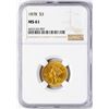 Image 1 : 1878 $3 Indian Princess Head Gold Coin NGC MS61