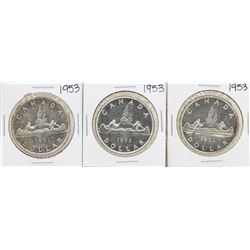 Lot of (3) 1953 $1 Canada Silver Dollar Coins