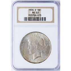 1926-D $1 Peace Silver Dollar Coin NGC MS63