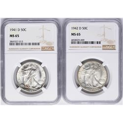 Lot of 1941-D & 1942-D Walking Liberty Half Dollar Coins NGC MS65