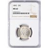 Image 1 : 1892 Barber Quarter Coin NGC MS62