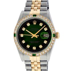 Rolex Men's Two Tone 14K Green Vignette Diamond & Emerald Datejust Wristwatch