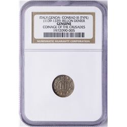 Coinage of the Crusades 1139-1339 Italy Genoa Conrad III Billion Denier NGC Genu