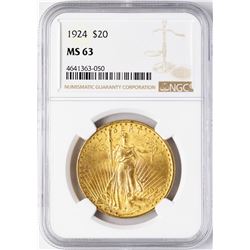 1924 $20 St. Gaudens Double Eagle Gold Coin NGC MS63