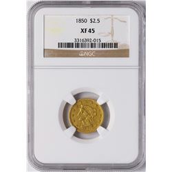 1850 $2 1/2 Liberty Head Quarter Eagle Gold Coin NGC XF45