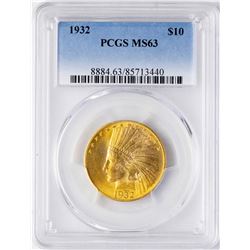 1932 $10 Indian Head Eagle Gold Coin PCGS MS63