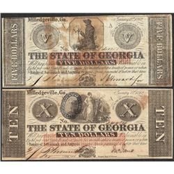 Lot of 1862 $5 & $10 The State of Georgia Obsolete Note