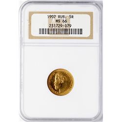 1902 Russia 5 Roubles Gold Coin NGC MS66