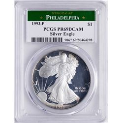 1993-P $1 Proof American Silver Eagle Coin PCGS PR69 DCAM