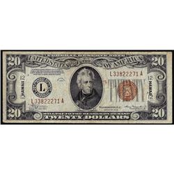 1934A $20 Hawaii Federal Reserve Note WWII Emergency Note