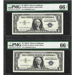 Lot of (2) Consecutive 1957A $1 Silver Certificate Notes PMG Gem Uncirculated 66