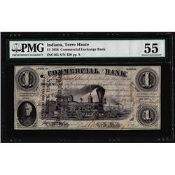 1858 $1 Commercial Exchange Bank Indiana Obsolete Note PMG About Uncirculated 55