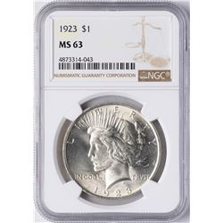 1923 $1 Peace Silver Dollar Coin NGC MS63