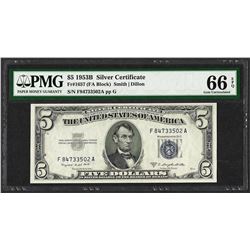1953B $5 Silver Certificate Note Fr.1657 PMG Gem Uncirculated 66EPQ