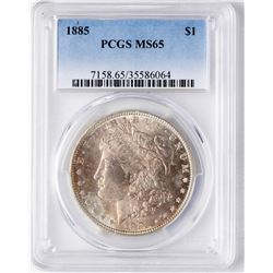 1885 $1 Morgan Silver Dollar Coin PCGS MS65
