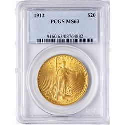 1912 $20 St. Gaudens Double Eagle Gold Coin PCGS MS63