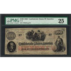 1862 $100 Confederate States of America Note T-41 PMG Very Fine 25