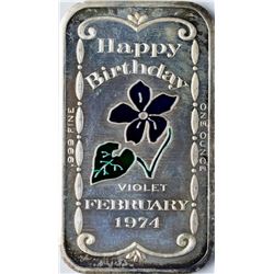 February 1974 Happy Birthday Enamel Silver Art Bar
