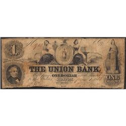 1858 $1 The Union Bank Boston, Massachusetts Obsolete Note