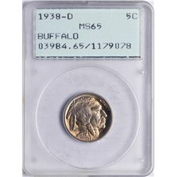 1938-D Buffalo Nickel Coin PCGS MS65 Old Green Rattler Holder