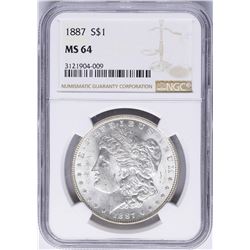 1887 $1 Morgan Silver Dollar Coin NGC MS64