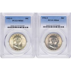 Lot of 1953-S & 1954-S Franklin Half Dollar Coins PCGS MS64