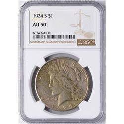 1924-S $1 Peace Silver Dollar Coin NGC AU50