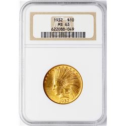 1932 $10 Indian Head Eagle Gold Coin NGC MS63