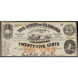 1863 State of Alabama Twenty-Five Cents Obsolete Note