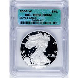 2007-W $1 Proof American Silver Eagle Coin ICG PR69DCAM