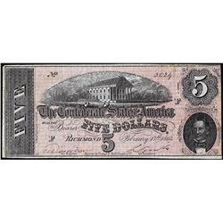 1864 $5 Confederate States of America Note
