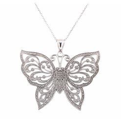 14KT White Gold Butterfly Filigree Pendant with Chain