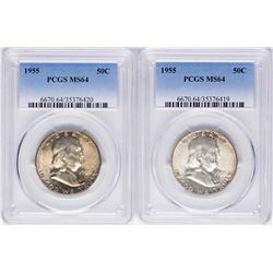 Lot of (2) 1955 Franklin Half Dollar Coins PCGS MS64