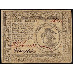 November 29, 1775 $3 Continental Currency Note