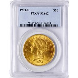 1904-S $20 Liberty Head Double Eagle Gold Coin PCGS MS62