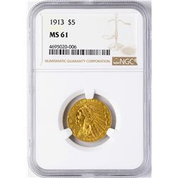 1913 $5 Indian Head Half Eagle Gold Coin NGC MS61