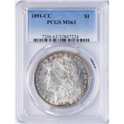 1891-CC $1 Morgan Silver Dollar Coin PCGS MS63