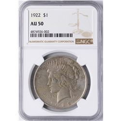 1922 $1 Peace Silver Dollar Coin NGC AU50