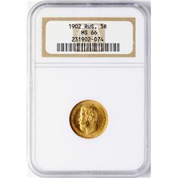 1902 Russia 5 Roubles Gold Coin NGC MS66