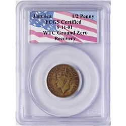 WTC Ground Recovery 1952 Jamaica 1/2 Penny Coin PCGS Graded