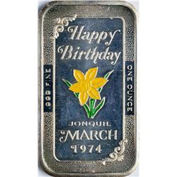 March 1974 Happy Birthday Enamel Silver Art Bar