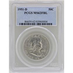 1951-D Franklin Half Dollar Coin PCGS MS62FBL
