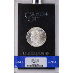 1881-CC $1 Morgan Silver Dollar Coin GSA Hoard NGC MS63