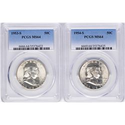 Lot of 1953-S & 1954-S Franklin Half Dollar Coins PCGS MS64