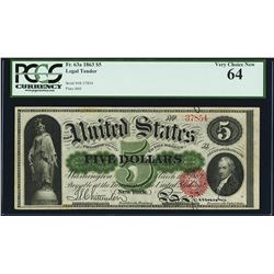 1863 $5 Legal Tender Note Fr.63a PCGS Very Choice New 64
