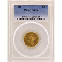 1855 $3 Indian Princess Head Gold Coin PCGS AU53