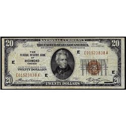 1929 $20 Federal Reserve Bank Note Richmond
