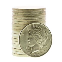 Roll of (20) Brilliant Uncirculated 1923 $1 Peace Silver Dollar Coins