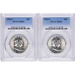Lot of (2) 1954-S Franklin Half Dollar Coins PCGS MS64