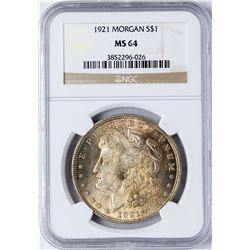1921 $1 Morgan Silver Dollar Coin NGC MS64